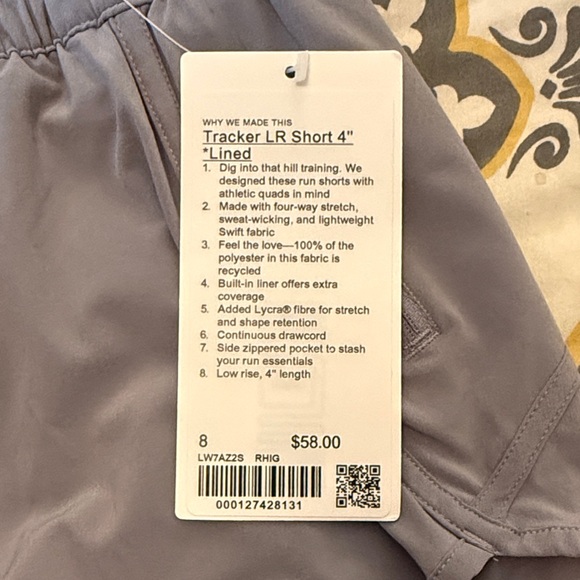 Lulu Tracker LR Short 4” Light Gray- NWT, size 8 - Picture 2 of 3